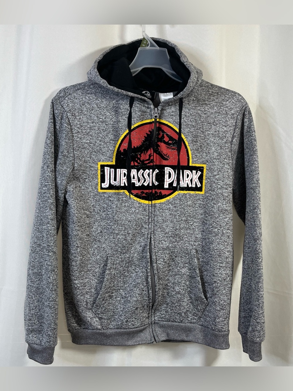 Y2k Jurassic Park World Mens Hoodie Full Zip Gray  Size Medium